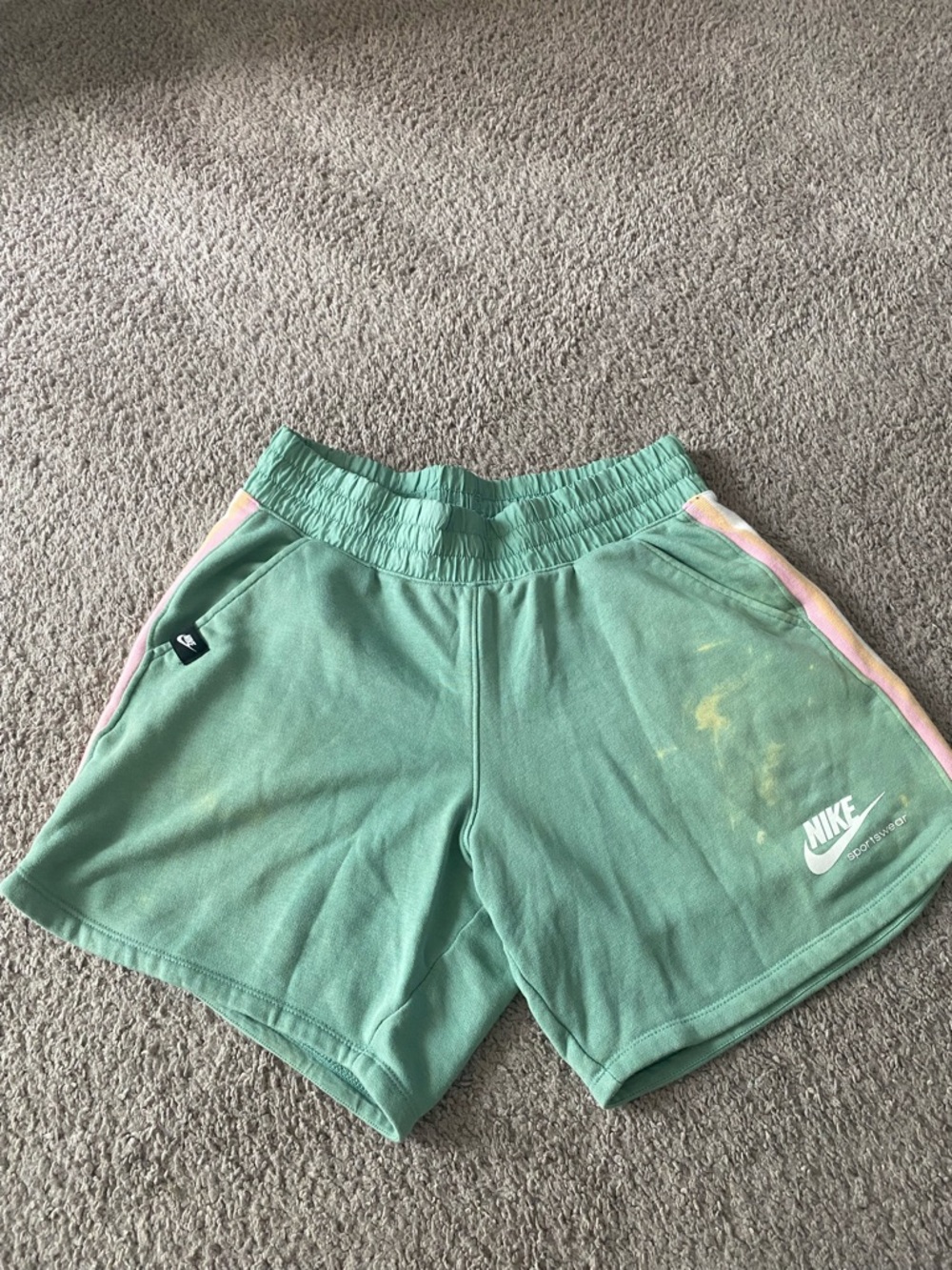 Girls Nike Mint Green Athletic Shorts with Pink Trim
